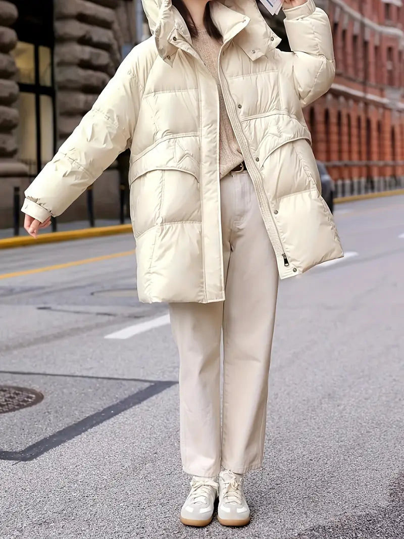 Women's Stylish Long Black Duck Down Jacket